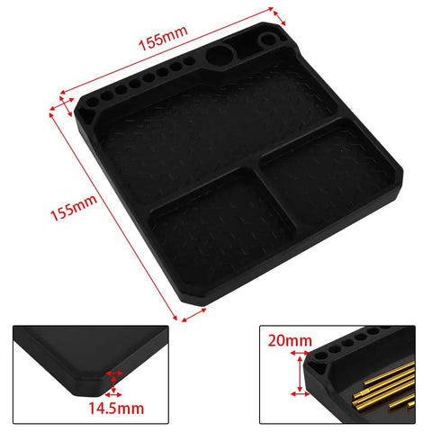 Silicone Tool Tray Organizer With Magnetic Parts Tray And Stand, 155mm square, heat resistant and flame retardant for workshop use.
