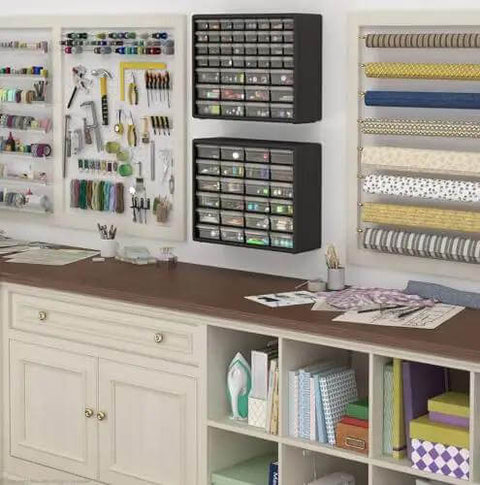 Heavy Duty Plastic Drawer Cabinet For Garage Organization And Craft Storage, 44 Drawer Bead And Building Bricks Organizer on wall