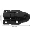 Close-up of Retro Metal Toggle Hasp Latch Set With Lock Hole 6 Pack showing dimensions for wooden and metal boxes, purses, toolboxes.