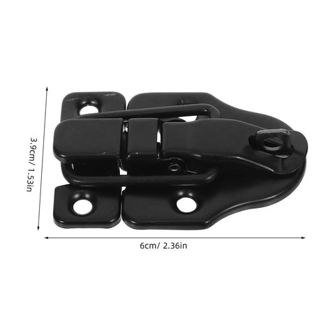 Close-up of Retro Metal Toggle Hasp Latch Set With Lock Hole 6 Pack showing dimensions for wooden and metal boxes, purses, toolboxes.