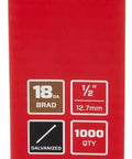 Top Shelf Hella Durable 18 Gauge Brad Nails Galvanized Finish Half Inch Length For Cabinet Molding Trim Picture Frames 1000 Count Box packaging showing product details.