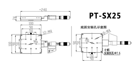 Premium Manual Linear Stage With Digital Readout For Precise X Axis Translation And Rugged Aluminum Construction diagram showing dimensions and components.