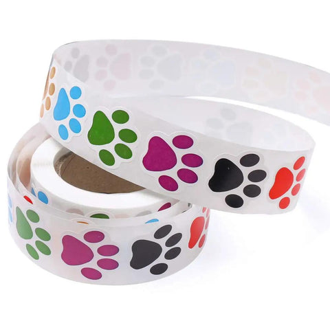 Dog Paw Print Stickers Roll 500 Self Adhesive Paw Labels Colorful Animal Shape Wall Decals Perfect For Vet Tech Gifts Classroom Decor
