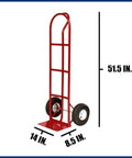 Heavy Duty Hand Truck Alloy Steel Red 800 Lb Capacity 10 Inch Pneumatic Tires Durable Tubular Frame Stand Up Design