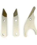 Heavy Duty 18 Gauge Sheet Metal Shear Blade Replacement Cuts Like Smoke Hardened Steel Edge Fits DeWalt Makita Milwaukee Power Shears, three steel blades with sharp edges.