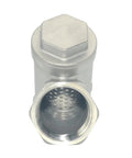 Front view of 1-inch stainless steel WYE strainer mesh filter valve with female NPT connection and perforated screen