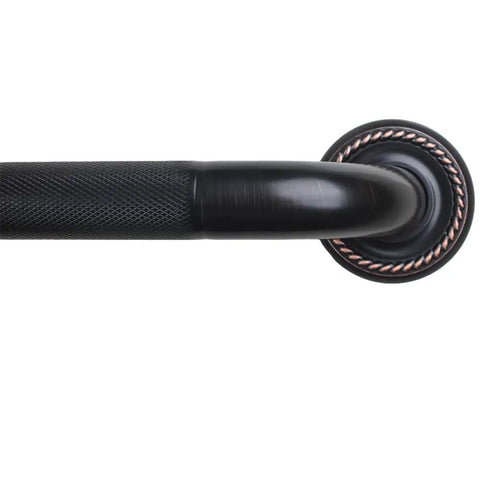 Heavy Duty 12 Inch Textured Grab Bar For Bathtub And Shower With Oil Rubbed Bronze Finish close-up view showcasing grip texture and mount design.