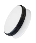 Stunning White Motorized Rotating Display Stand With Mirror Finish Turntable For Jewelry Watches Digital Gadgets And Collectibles 5Kg Capacity Smooth Spinning Showcase For Photography Retail Stores in a tilted angle
