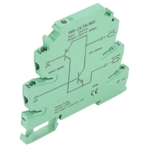 NPN To PNP Converter Module For PLC IO Level Shifting And Polar Sensor Interface MRI 24TR INV, slim 6.2mm green casing
