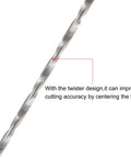 Close-up of 5 Piece 0.6mm Mini Micro Twist Drill Bits Set In High Speed Steel Extra Long 80mm Shank showing twist design for precision cutting.