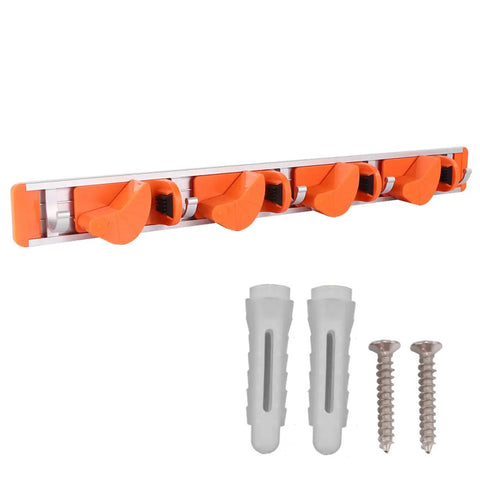 Wall Mounted Broom Holder With Heavy Duty Aluminum Hooks And Sturdy Abs Mounts For Garage Gear Storage And Hassle Free Cleanup Station Easy Install Mop Organizer Shelf Rack System with screws and anchors.