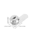 Heavy Duty Cam Lock For Cabinets And Toolboxes With Keys, shown at a 45-degree angle, rustproof iron and plastic construction, dimensions labeled