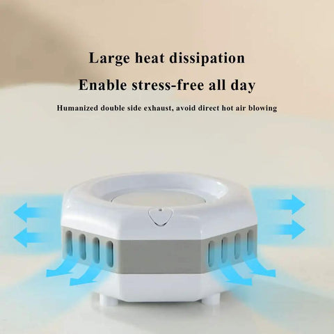 2 In 1 Smart Cup Electric Beverage Warmer And Cooler Chill Or Heat Your Daily Drinks Straight Up Temperature Control Desk Heater Mug Auto Shut Off Completely Waterproof And Zero Stress To Clean Pink, showing large heat dissipation vents.