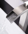 Modern Vessel Sink Faucet In Brushed Nickel Tall Waterfall Style Bathroom Mixer Single Handle With Pop Up Drain And Three Eighths Inch Hoses