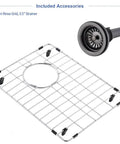 Bottom grid and drain assembly for Undermount Bar Sink 12x16 Inch Deep Black 16 Gauge Stainless Steel Single Bowl for Wet Bar or RV.