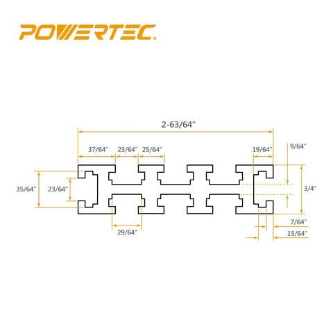 36 Inch Universal T Slot Track For Woodworking, schematic with dimensions in inches, Multi T Track System For Jigs And Fixtures