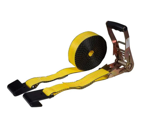 Beefy Heavy Duty 2 Inch By 30 Foot Ratchet Tie Down Straps With Flat Hooks Yellow 10000 Lbs Break Strength 4 Pack For Flatbed Truck