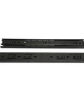 Heavy Duty Bottom Mounted Drawer Slides Runners Concealed Cabinet Hardware, black metal tracks for sturdy drawer support.