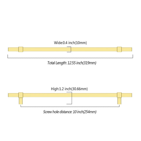 Technical drawing of 10 Pack 10 Inch Brushed Gold Cabinet Pulls For Kitchen Cabinets And Cupboards dimensions and measurements