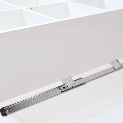 Heavy Duty Keyboard Drawer Slides With Bulletproof 35mm Wide Silver Rail Kit For Slick Office Setup No Brainer Swap Computer Table Replacement Hardware One Pair mounted on a white drawer.
