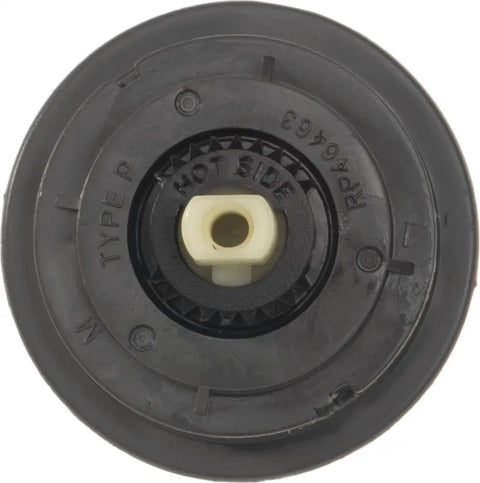 Top view of RP46463 Dual Function Pressure Balance Cartridge for MultiChoice 1300 1400 Series with chrome finish and ASSE 1016 certified marking.