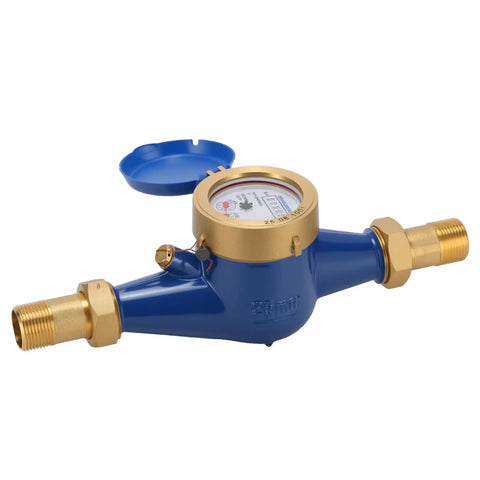 1 Inch Durable Multi Jet Water Meter With Lead Free Brass Non Pulsed Output ISO 4064 Certified, side view of brass and blue water meter