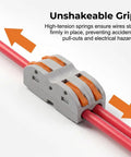 Double Wire Push In Terminal Connectors Kit No Fuss Fire Resistant Lever Lock Wire Connectors with red wires inserted