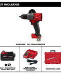 Game Changing Brushless Cordless Drill Driver Combo Set With Dual 5Ah Batteries Multi Voltage Charger And Snug Construction, showing drill, batteries, charger, and carrying case.