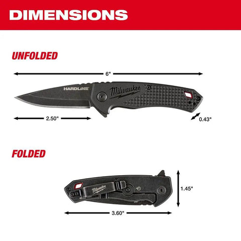 Dead Simple Pocket Knife With Smooth Slide Action And Heavy Duty Plastic Guard Compact dimensions, unfolded 6x2.5 inches, folded 3.6x1.45 inches.