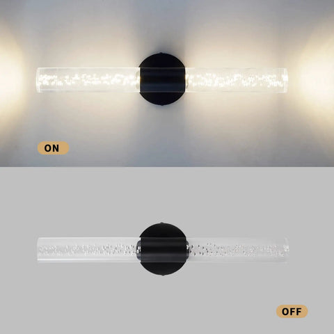 Black Modern LED Vanity Light Fixture Wall Sconce With Bubble Crystal Design Nineteen Point Eight Inch Long 3000K Light On and Off