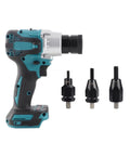 High Power Brushless Electric Rivet Nut Gun Kit With Automatic Riveter Heads showing three interchangeable heads