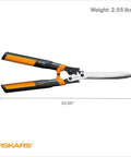 23 Inch Hedge Shears With PowerGear2 Technology, SoftGrip Handles, shock-absorbing bumpers, shown at full length with dimensions
