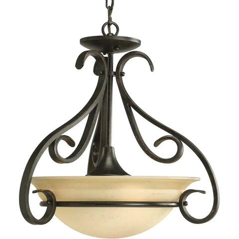 Three Light Foyer Pendant From Torino Collection In Forged Bronze Indoor Ceiling Light Fixture Dope Modern Rustic Vibe Model P3843-77