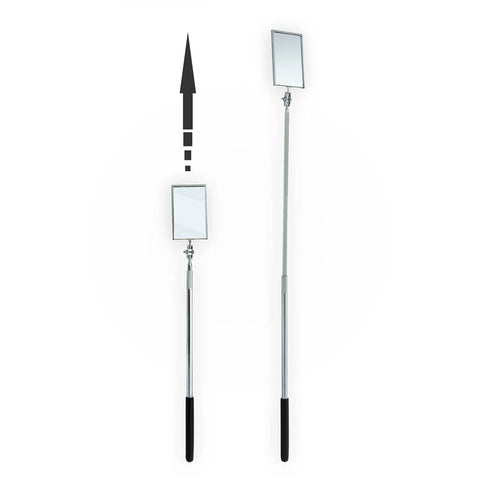 Rectangular Telescoping Inspection Mirror With Extra Long Handle 2.125 In By 3.5 In Mirror Head All Angle Ball Joint Non Rotating Hex Rod Heavy Duty Vinyl Grip Extends From 17.25 In To 27.5 In Great For Tight Spots And Auto Work