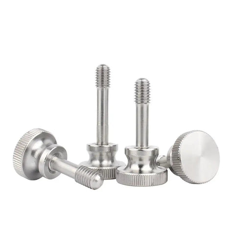 Heavy Duty M5 X 20mm Captive Screws With Knurled Thumb Head crafted from tough 304 stainless steel fasteners, showing four screws.