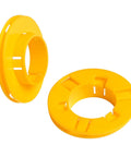 100-Pack Plastic Snap-In Cable Bushings For Wire Insulation And Protection From Abrasion On Metal Studs, Easy Clip-In Fit, Heat And Corrosion Resistant, Smooth Wire Pull-Through, No Tools Needed, yellow plastic stud bushings shown from two angles
