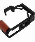 Wood Handle Aluminum Camera Cage Rig With 1/4 Inch And 3/8 Inch Screw Holes, Cold Shoe Mount, Vertical Video Mounts, Lightweight Yet Sturdy Aluminum Alloy Build For On The Go Shoots