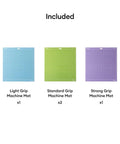 Cricut cutting mats set: light grip blue 12x12 mat x1, standard grip green 12x12 mat x2, strong grip purple 12x12 mat x1.