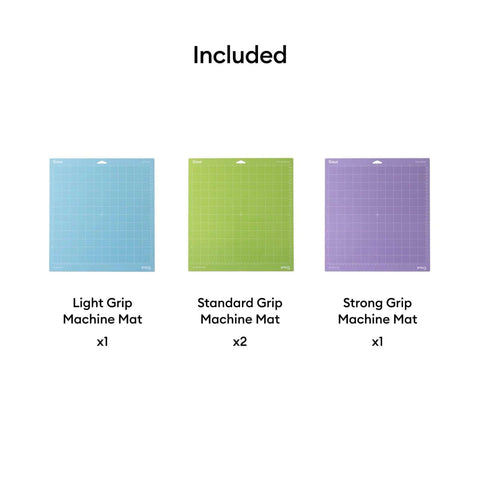 Cricut cutting mats set: light grip blue 12x12 mat x1, standard grip green 12x12 mat x2, strong grip purple 12x12 mat x1.