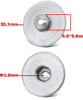 Heat Shield Repair Kit With 30mm Sheet Metal Nut Fasteners, 2 metal fasteners with dimensions 30.1mm and 3.8mm shown