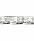 Front view of 3 Light Sleek Chrome Integrated LED Vanity Light With Clear Cube Glass, mounted on wall, energy efficient fixture.