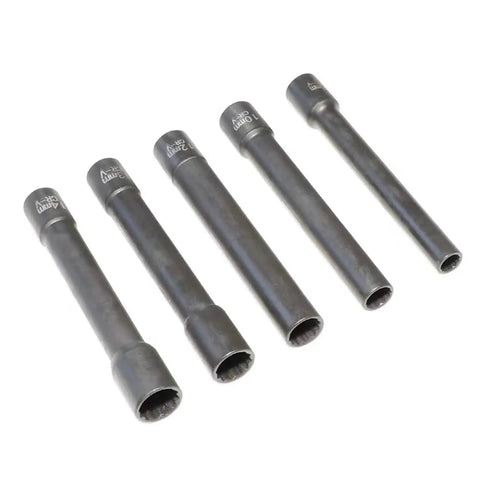 Heavy Duty Extra Deep Impact Socket Set With 12 Point Metric Design Perfect For Cylinder Head And Rear Bumper Bolt Removal Plus Portable Handle Snap Lock Mechanism For Quick Garage Jobs, five deep metric sockets