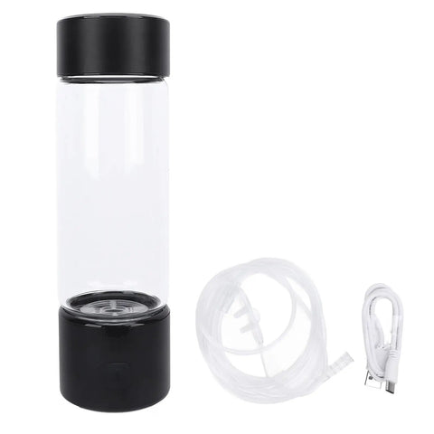 Portable Hydrogen Water Bottle Generator With 1400ppb Hydrogen Rich Water, 16oz Glass Cup, SPE Electrolysis Technology, USB cable