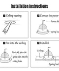 Installation instructions for Slick Recessed Gimbal Downlights With Dang Smooth Rotatable Spotlights showing steps to fit ceiling lights.