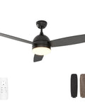 Ceiling Fan With Lights And Remote Control 48 Inch Black Finish Dimmable LED Light Quiet Silent Motor 3 Blades Separate Fan And Light