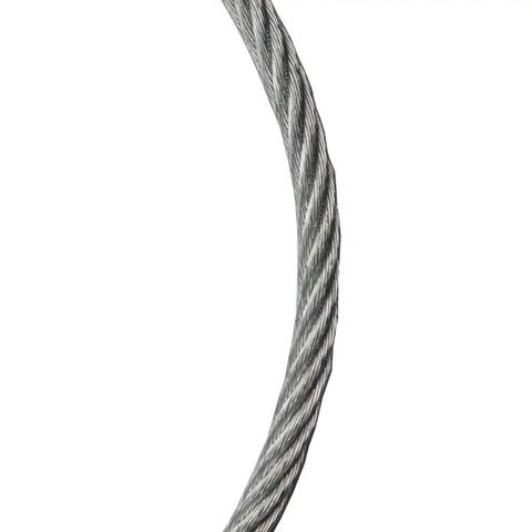 Close-up of Heavy Duty 7x19 Galvanized Cable Five Sixteenth Inch By Two Hundred Feet Silver For Garage Doors Winches Tie Downs And Tough As Nails Outdoor Projects With Electro Galvanized Finish For Corrosion Resistance