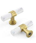 Ten Pack Center Mount Cabinet Knobs And Barrel Drawer Pulls In Matte Black With Gold Accents, featuring gold accents and marble finish.