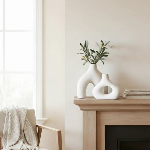 Donut Vase Set Of 2 White Ceramic Vases Large Nordic Minimalist Hollow Centerpieces For Living Room Table Office Wedding Decor