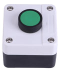One Button Control Box For Electric Gate Opener with heavy duty ABS housing, large green push to make switch, weatherproof for indoor outdoor use.