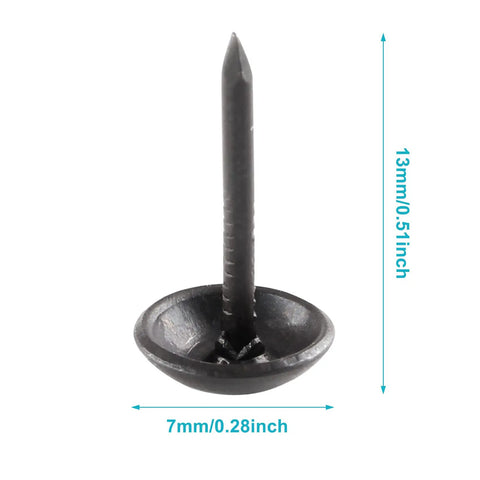200 Piece Bulk Of Sleek Black Metal Upholstery Tacks And Antique Thumb Nails Heavy Duty Furniture Hardware With A No Sweat Setup Straight Quality Goods To Level Up Your Couch Reupholstering DIY Projects, 7mm wide, 13mm tall.